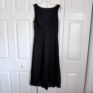 Connected Apparel Dress Womens 12 Black Chiffon V Neck Maxi A-Line Babydoll